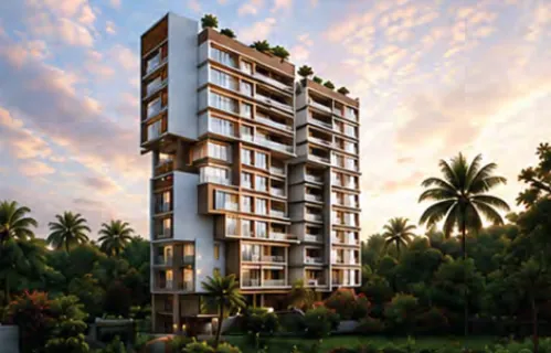 The 1st Avenue tower among palms at golden hour