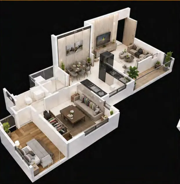3D cutaway of a home layout